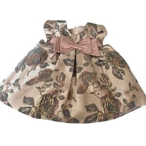 Iris & Ivy Baby Girl Bow Jacquard Metallic Party Dress Rose Gold Size 6-9 Months